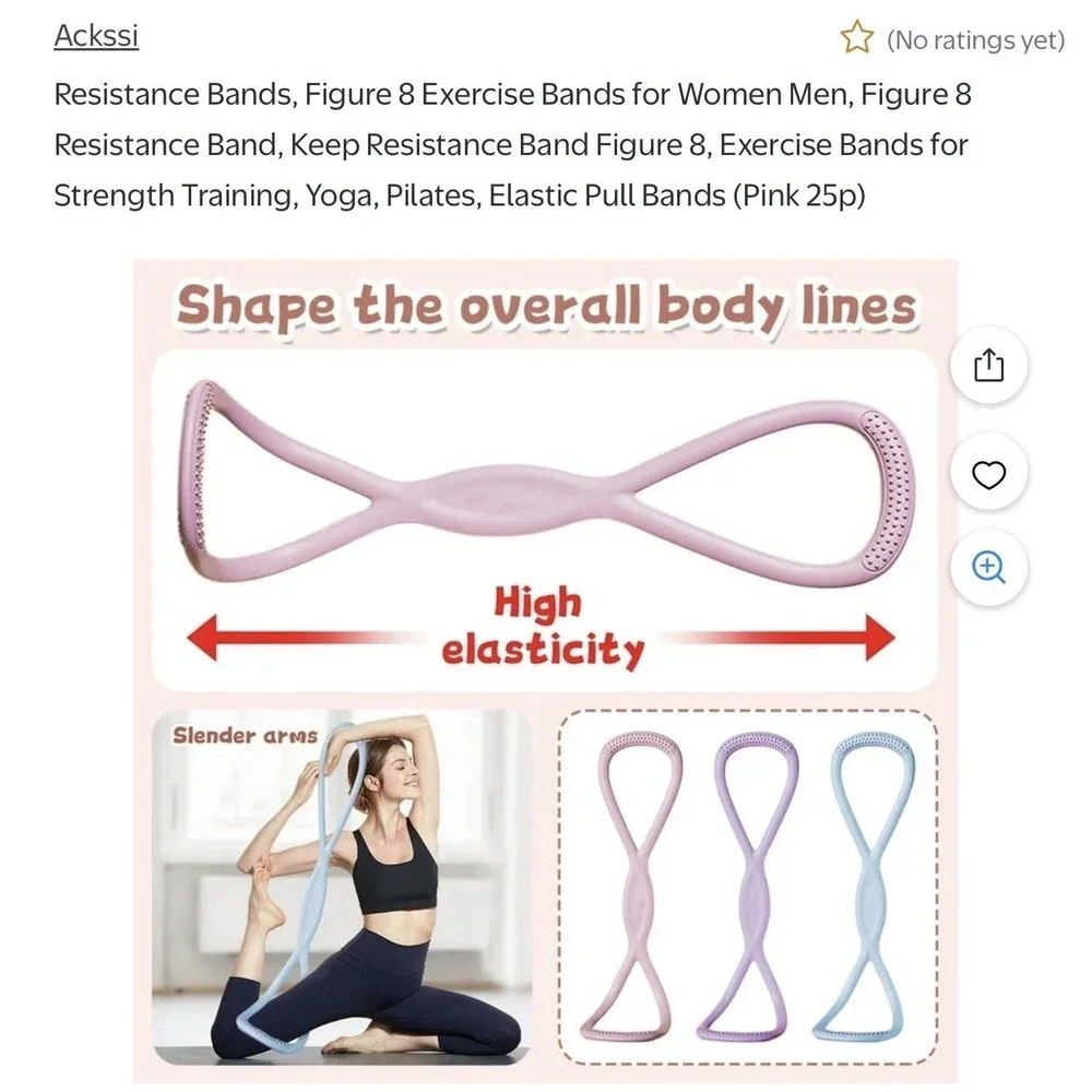 Ackssi Figure 8 Resistance Band, Pink, High Elasticity, Non-Slip, Yoga/Pilates